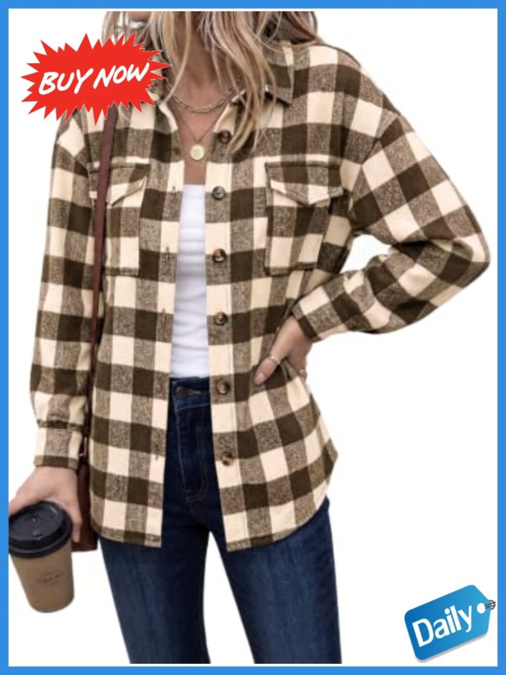 Womens Plaid Flannel Shirt Long Sleeve Button Down Oversized Shacket